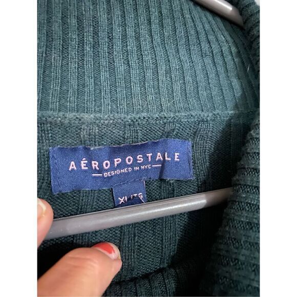 Aeropostale Green Knit Ribbed Long Sleeve Cowl Neck Sweater Size XL - Picture 3 of 6